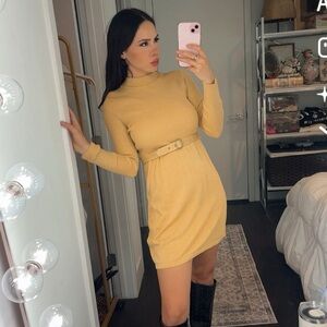 Free People knit Elegant GoldBelted Dress